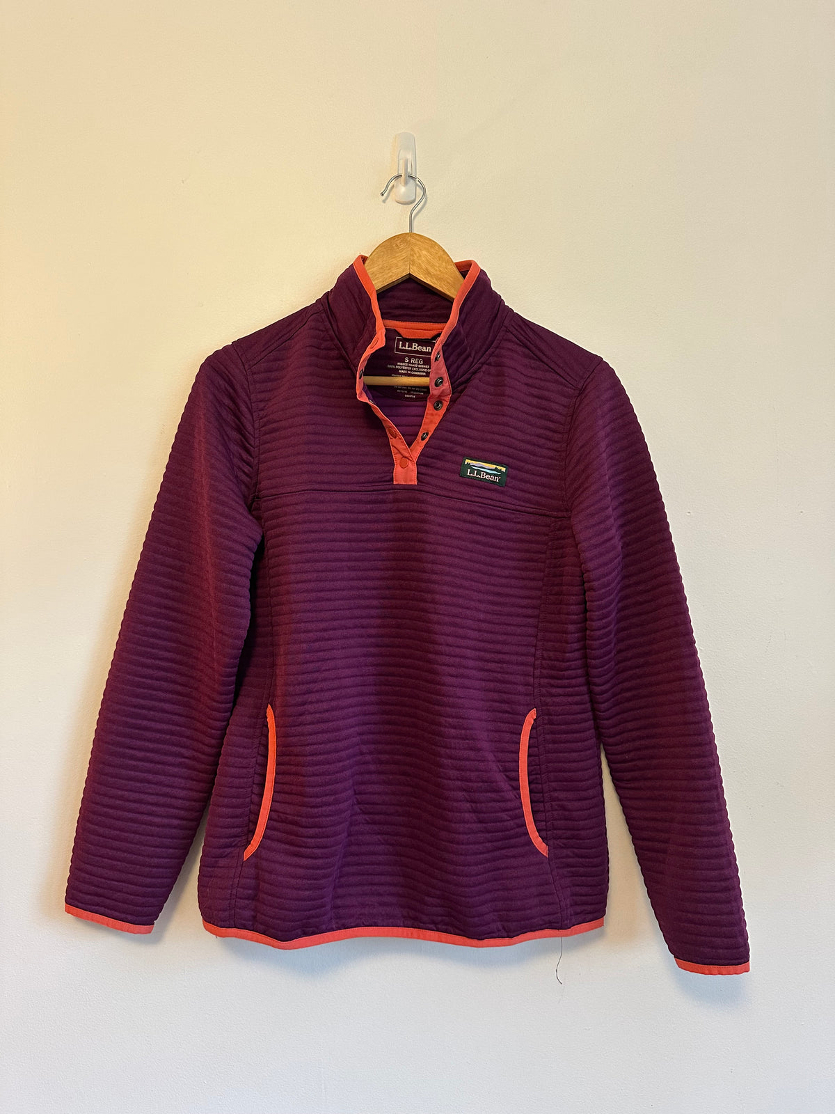 LL Bean Purple AirLight Quilted Snap Pullover Fleece Jacket | Size Small