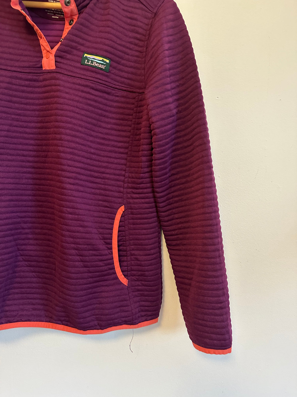 LL Bean Purple AirLight Quilted Snap Pullover Fleece Jacket | Size Small