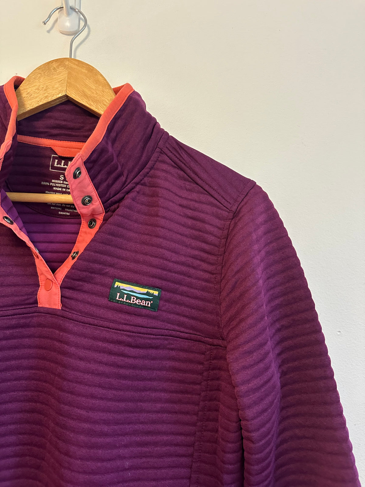 LL Bean Purple AirLight Quilted Snap Pullover Fleece Jacket | Size Small