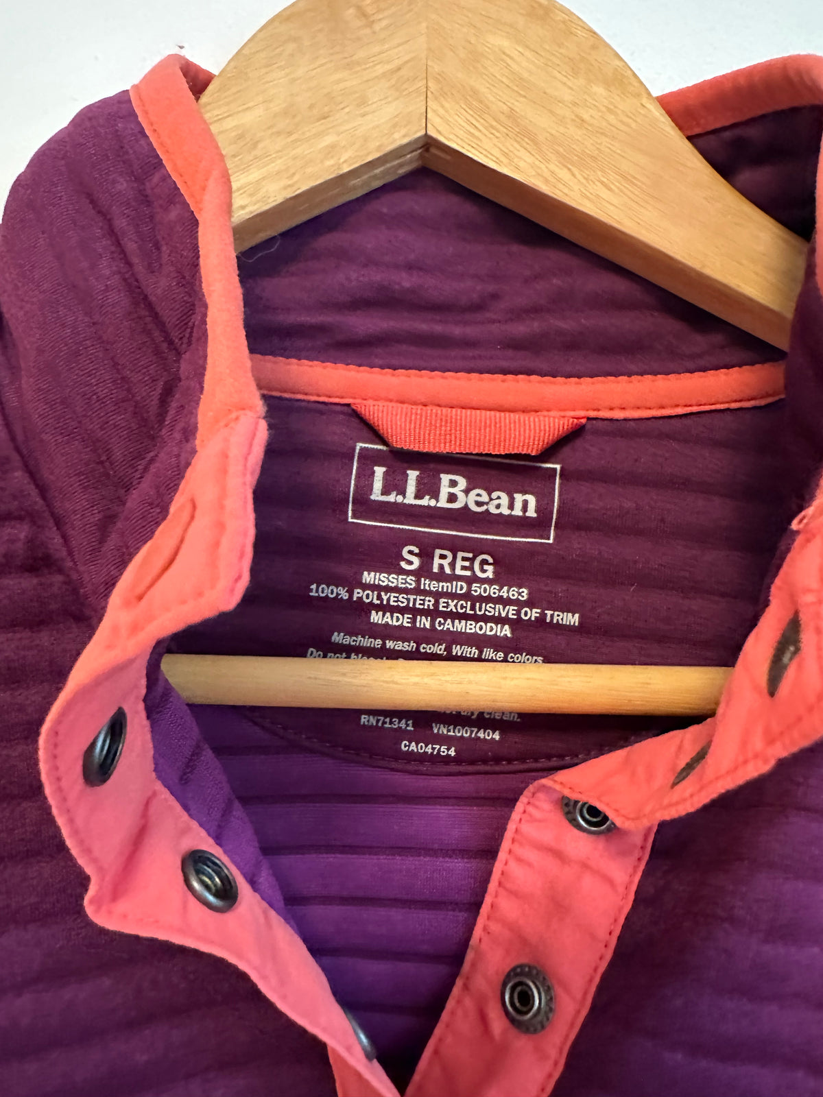 LL Bean Purple AirLight Quilted Snap Pullover Fleece Jacket | Size Small