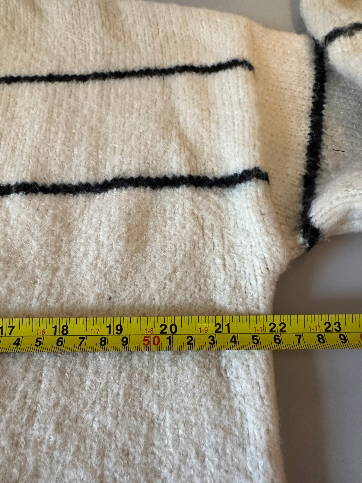 Lush Cream and Black Striped Crew Neck Fuzzy Knit Sweater | Size Small