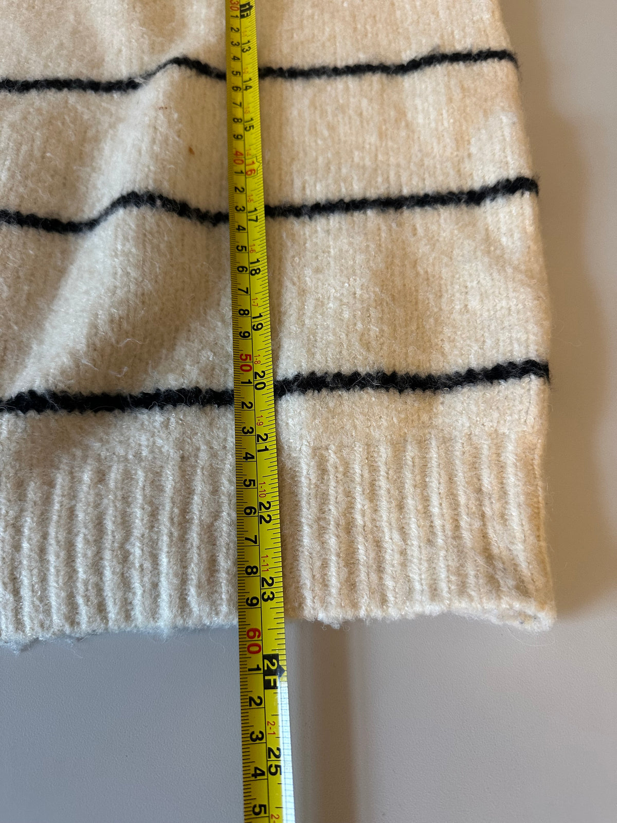 Lush Cream and Black Striped Crew Neck Fuzzy Knit Sweater | Size Small