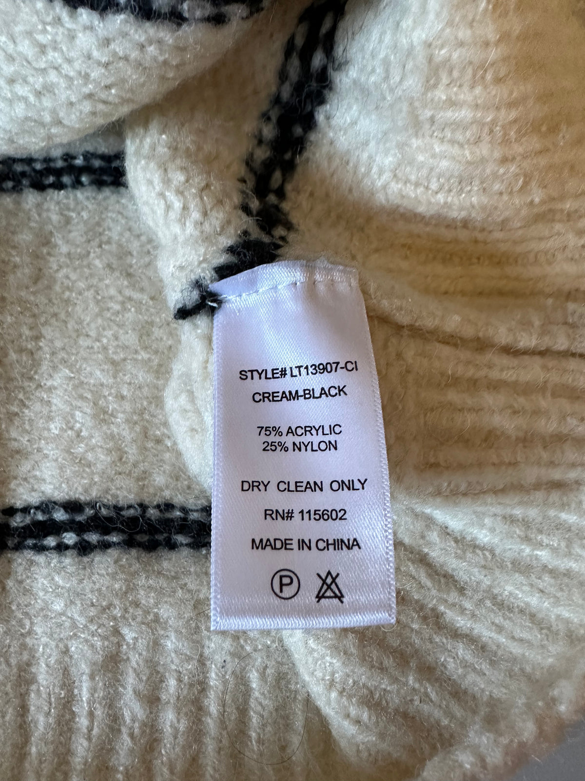 Lush Cream and Black Striped Crew Neck Fuzzy Knit Sweater | Size Small