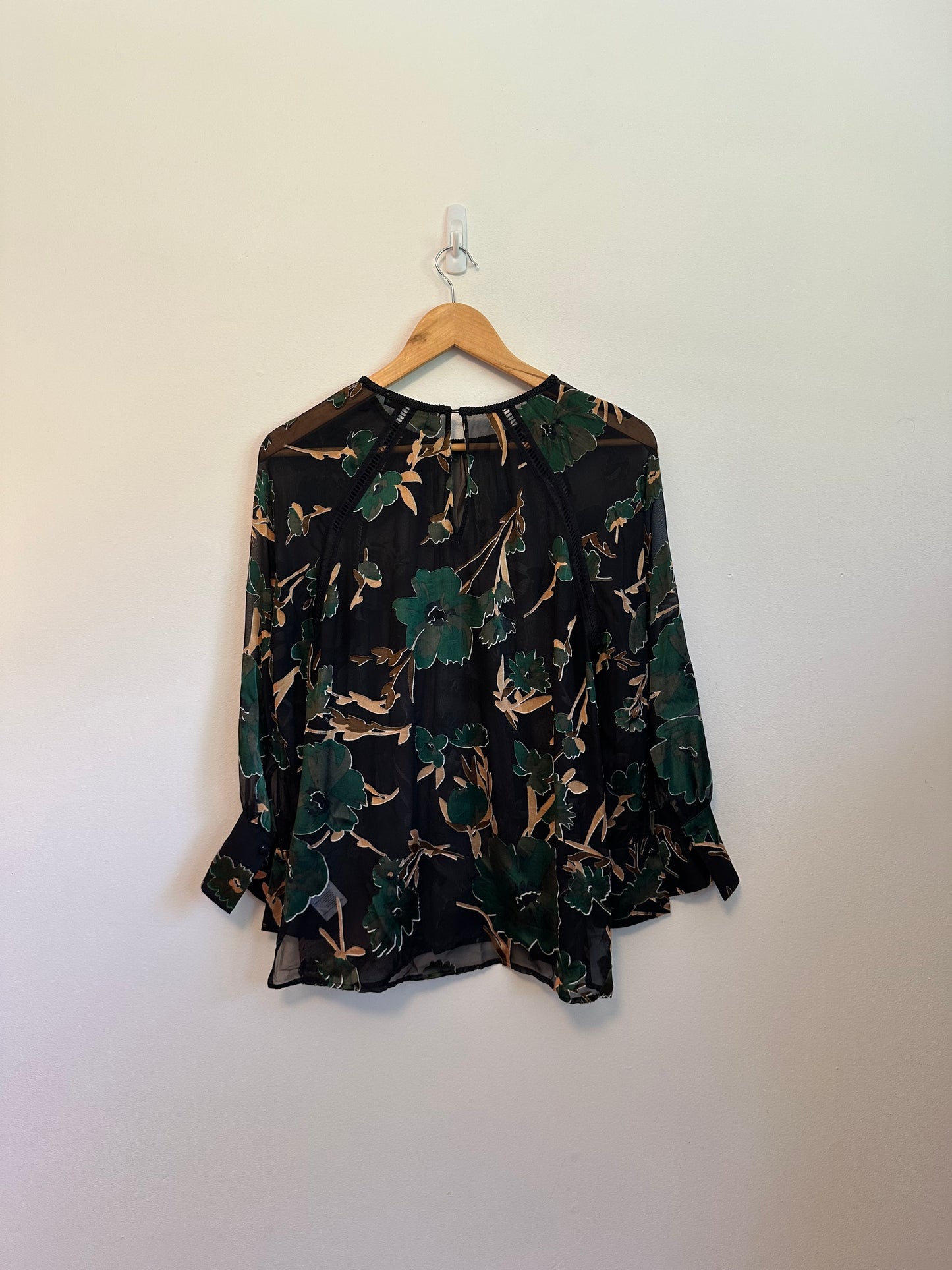 Reiss Floral Blouse in Green and Black | Size 8