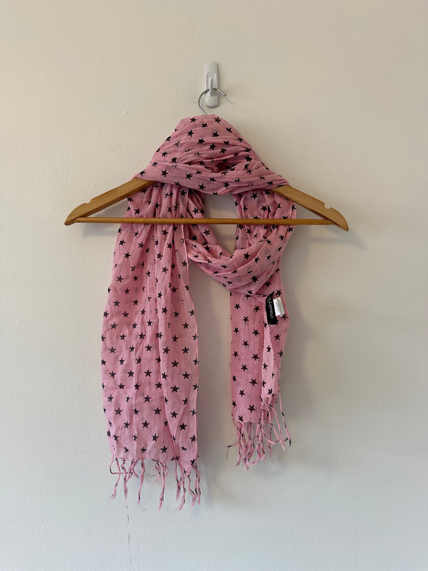 Cotton and Metallic NWT Pink Tassel Scarf with Stars