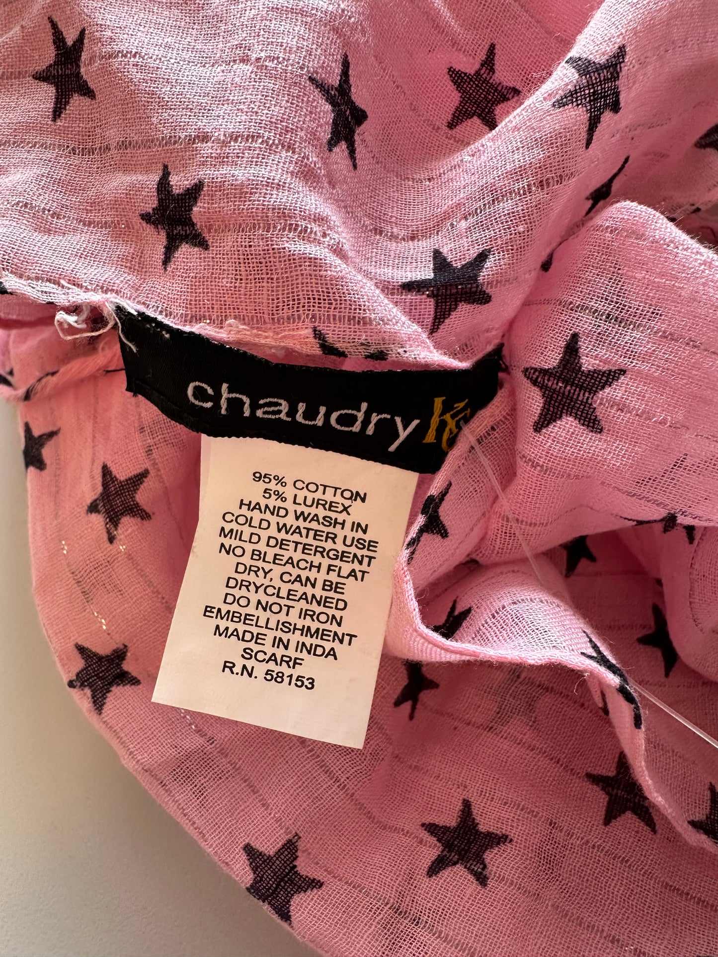 Cotton and Metallic NWT Pink Tassel Scarf with Stars