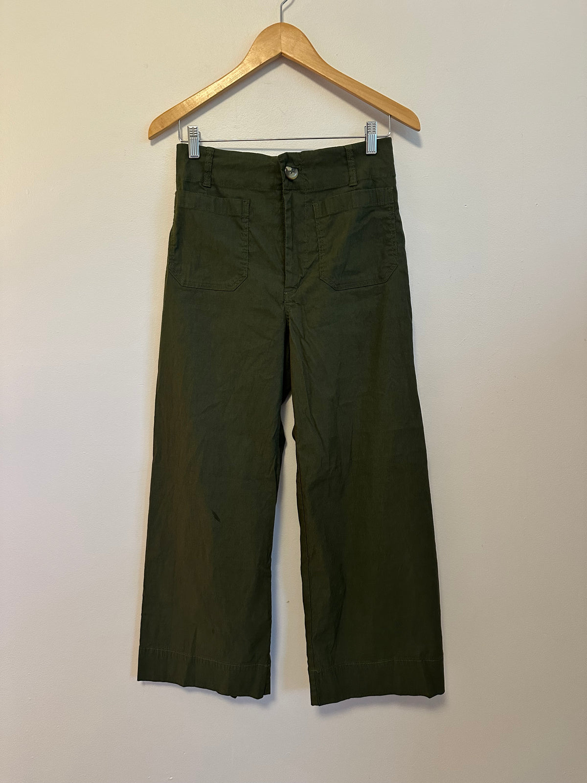 Maeve Anthropologie The Colette Wide Leg Olive Green Linen Blend Pants | Size 28
