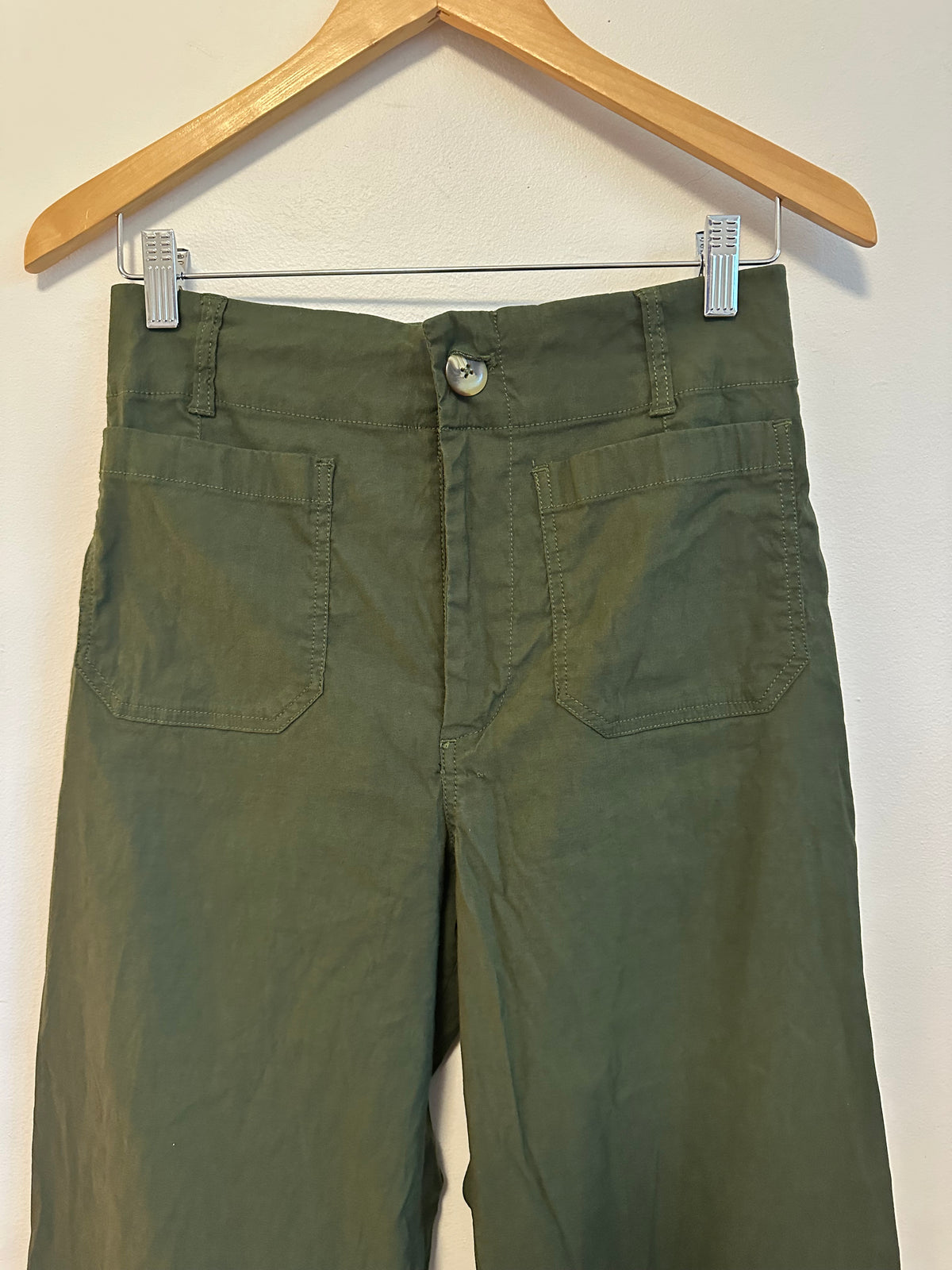 Maeve Anthropologie The Colette Wide Leg Olive Green Linen Blend Pants | Size 28