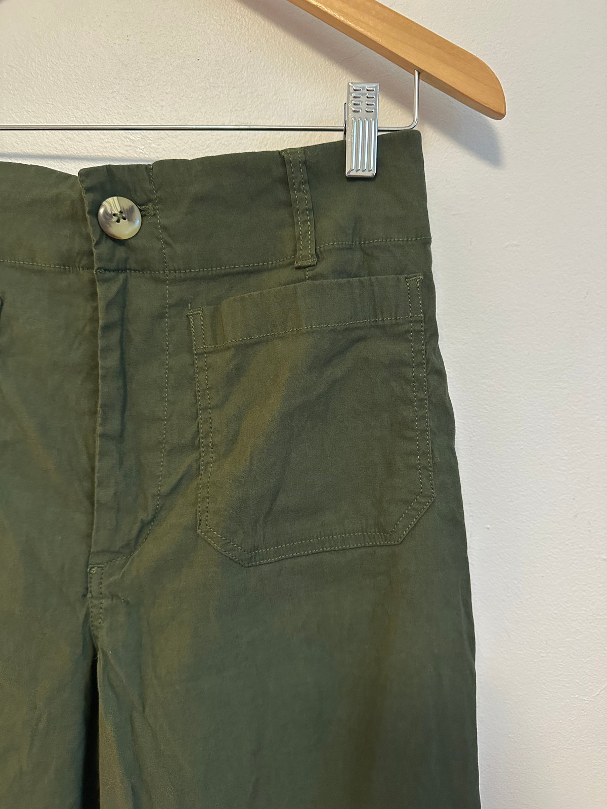 Maeve Anthropologie The Colette Wide Leg Olive Green Linen Blend Pants | Size 28