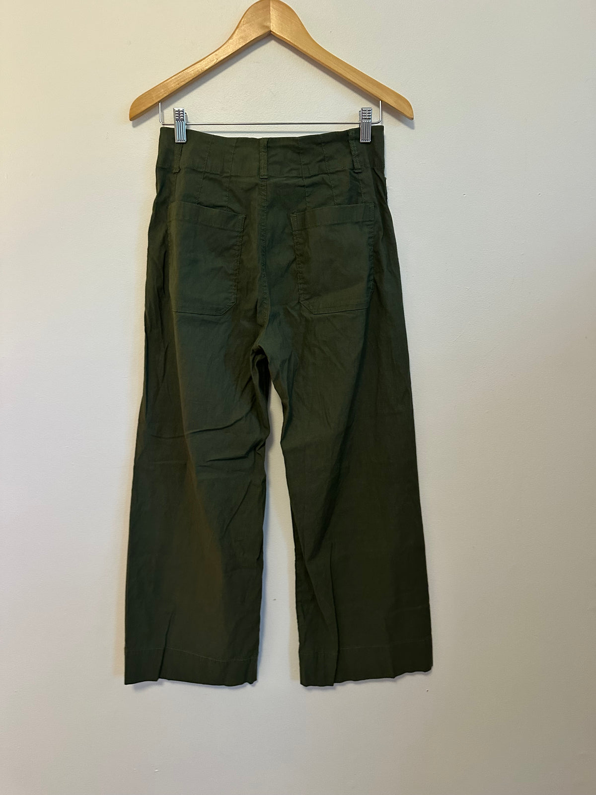 Maeve Anthropologie The Colette Wide Leg Olive Green Linen Blend Pants | Size 28