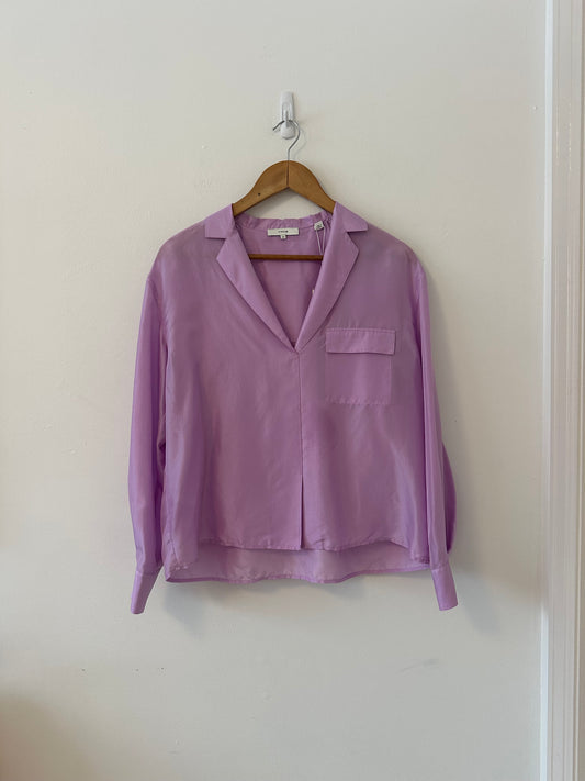 NWT Vince Silk Lavender Purple Popover Relaxed Fit Shirt | Size XS