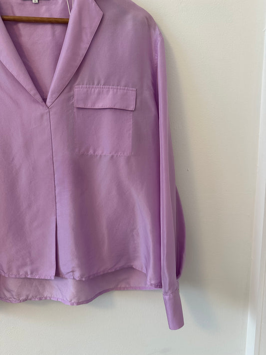 NWT Vince Silk Lavender Purple Popover Relaxed Fit Shirt | Size XS