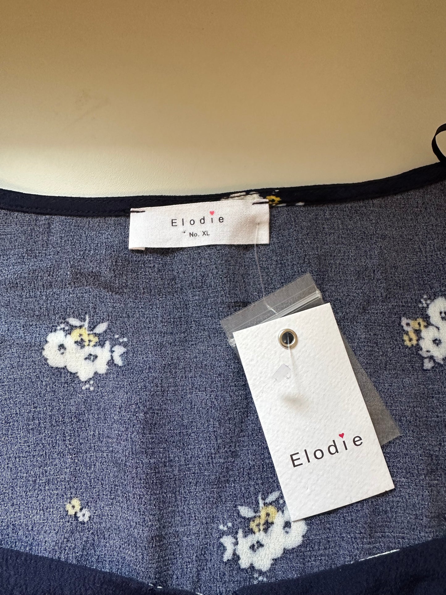 NWT Anthropologie Elodie Navy Blue Floral Ruffle Puff Sleeve Blouse | Size XL
