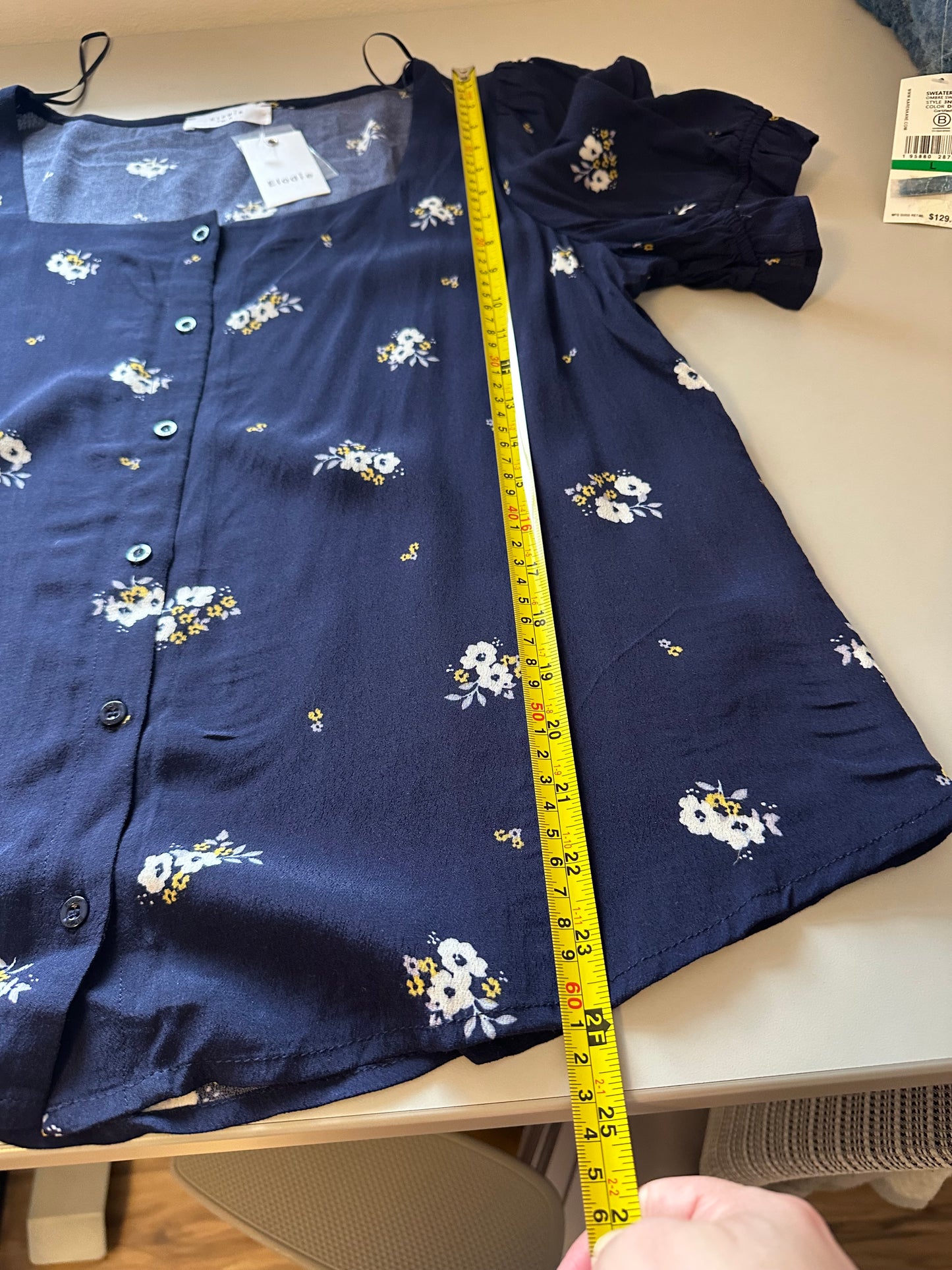 NWT Anthropologie Elodie Navy Blue Floral Ruffle Puff Sleeve Blouse | Size XL
