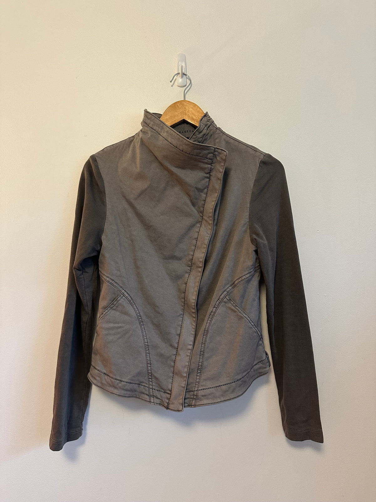 Marrakech Gray Asymmetrical Zip Mixed Media Moto Jacket | Size Medium