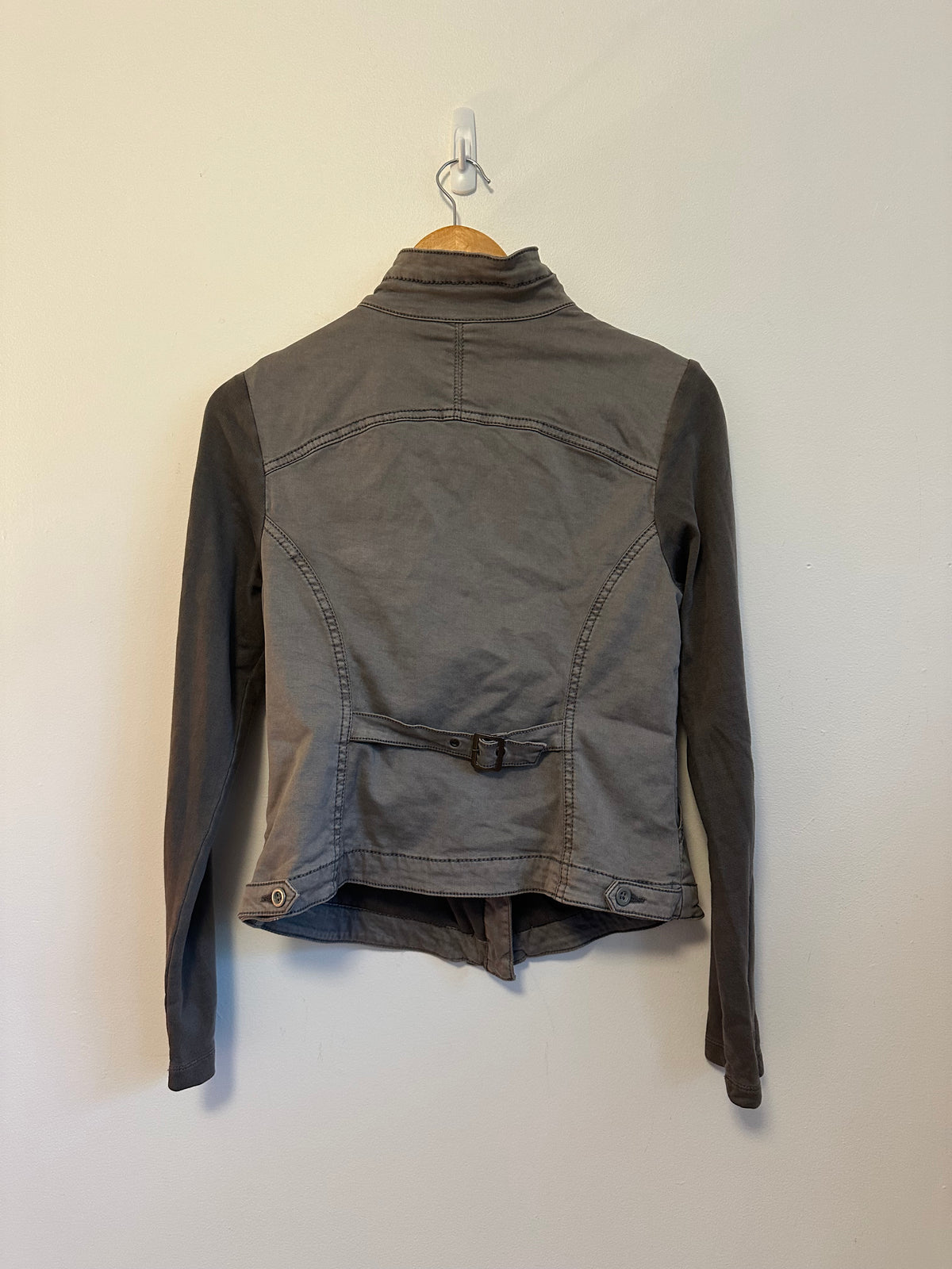 Marrakech Gray Asymmetrical Zip Mixed Media Moto Jacket | Size Medium