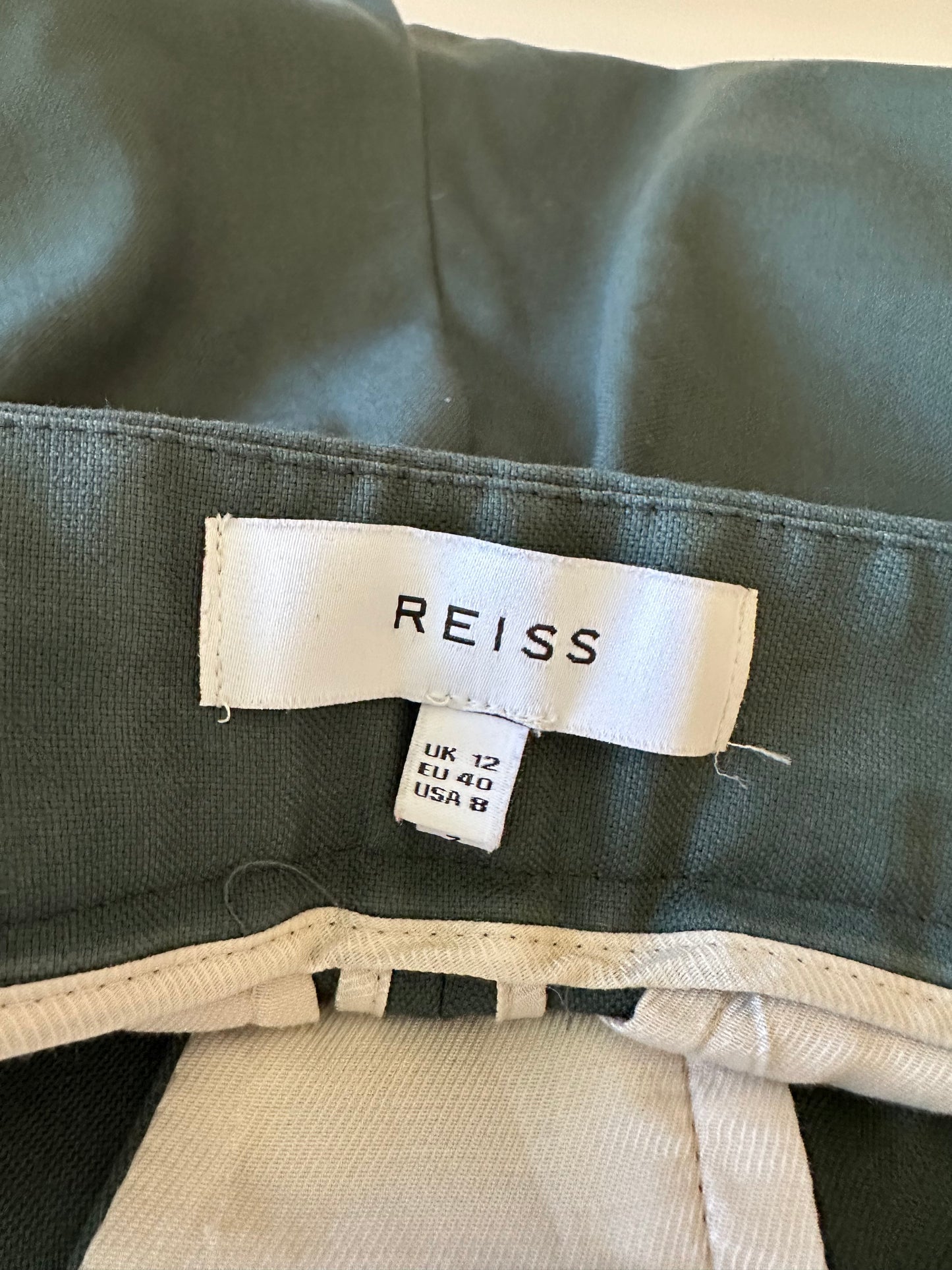 Reiss Forest Green Tailored Slim Leg Ankle Trousers | Size 8