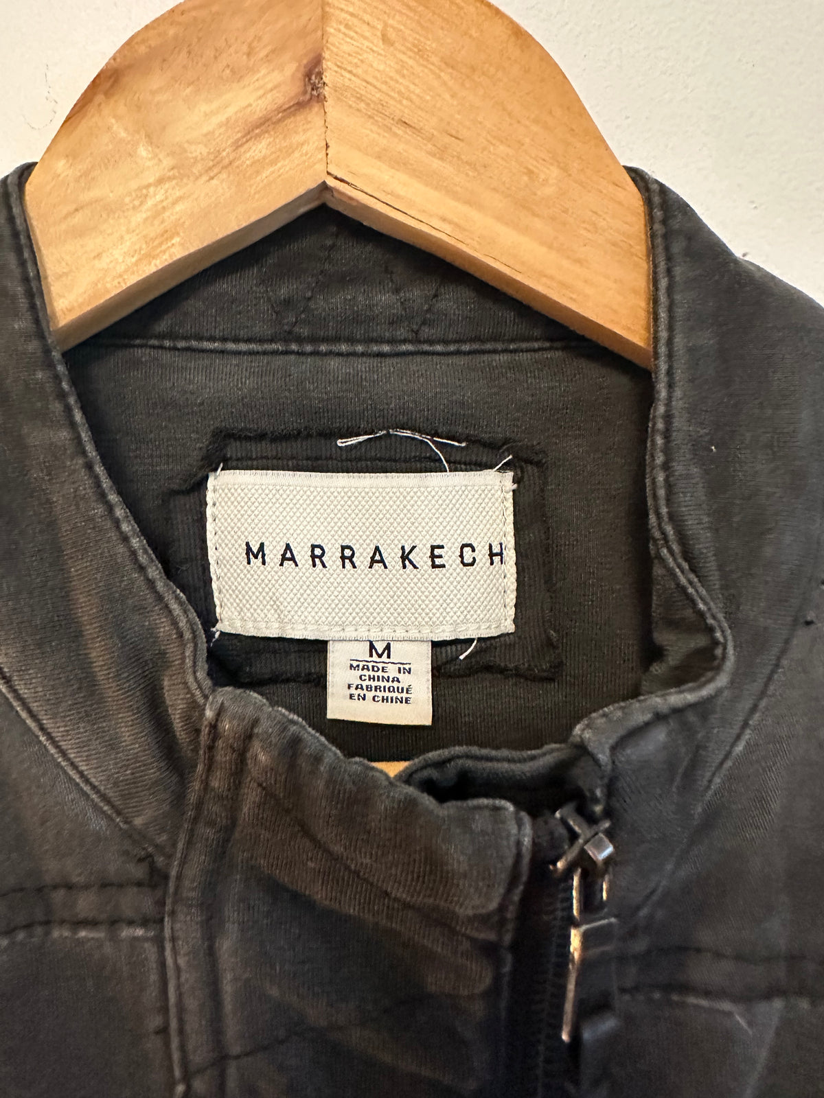 Marrakech Faded Black Stretch Cotton Moto Jacket | Size Medium