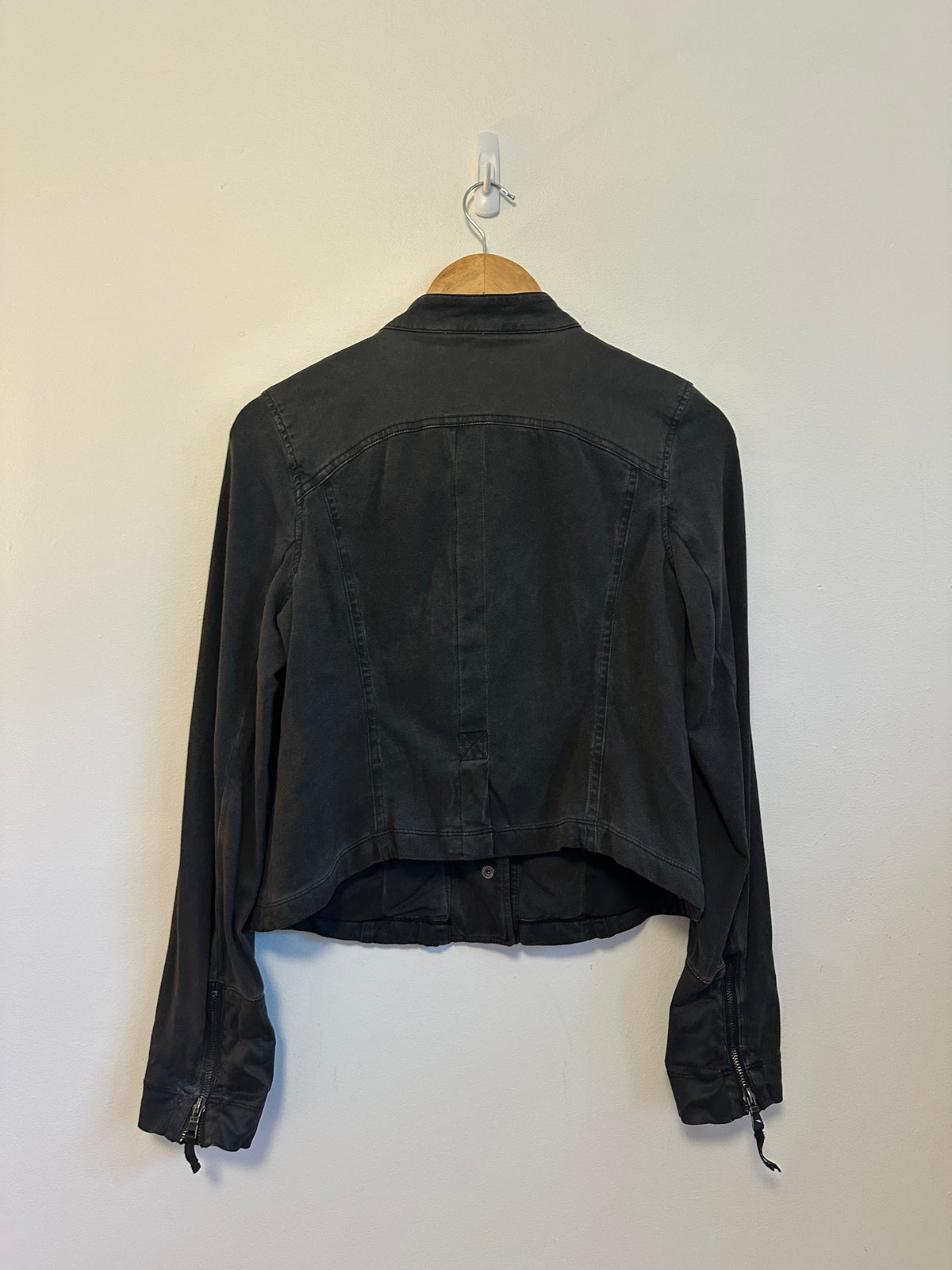 Marrakech Faded Black Stretch Cotton Moto Jacket | Size Medium