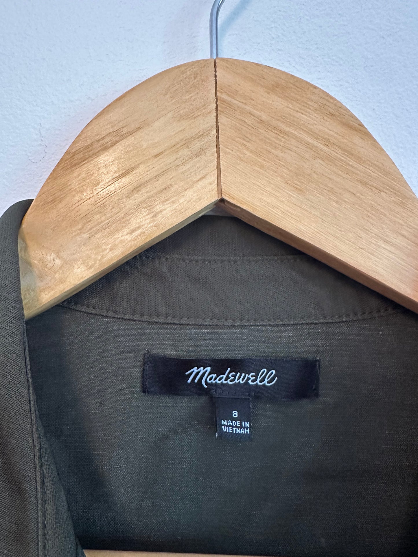 Madewell Olive Green Viscose Linen Button Down Utility Shirt | Size 8