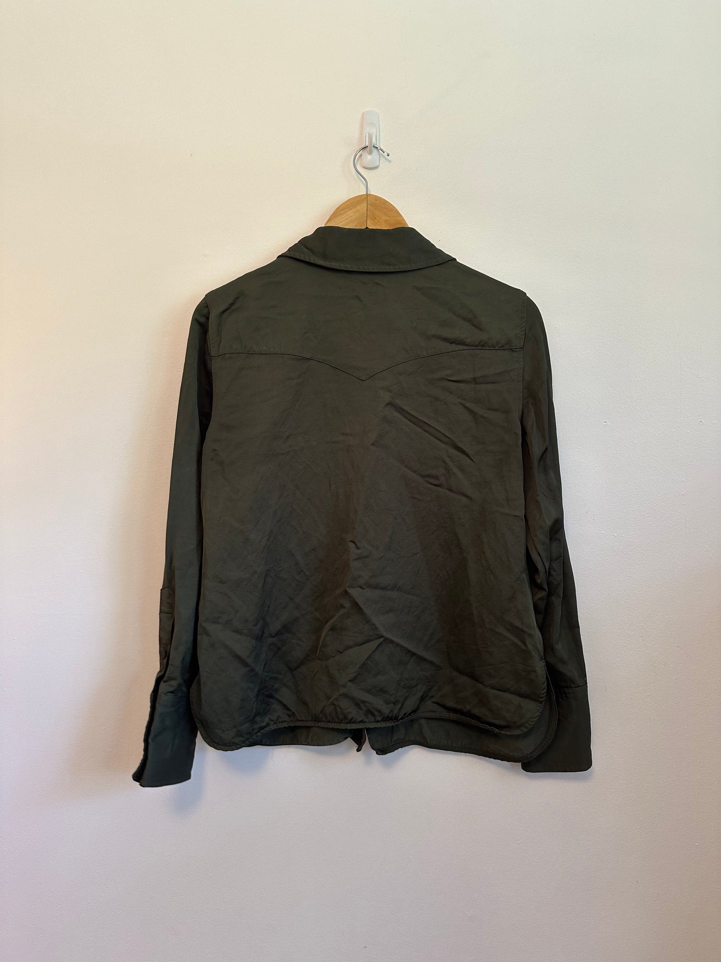 Madewell Olive Green Viscose Linen Button Down Utility Shirt | Size 8