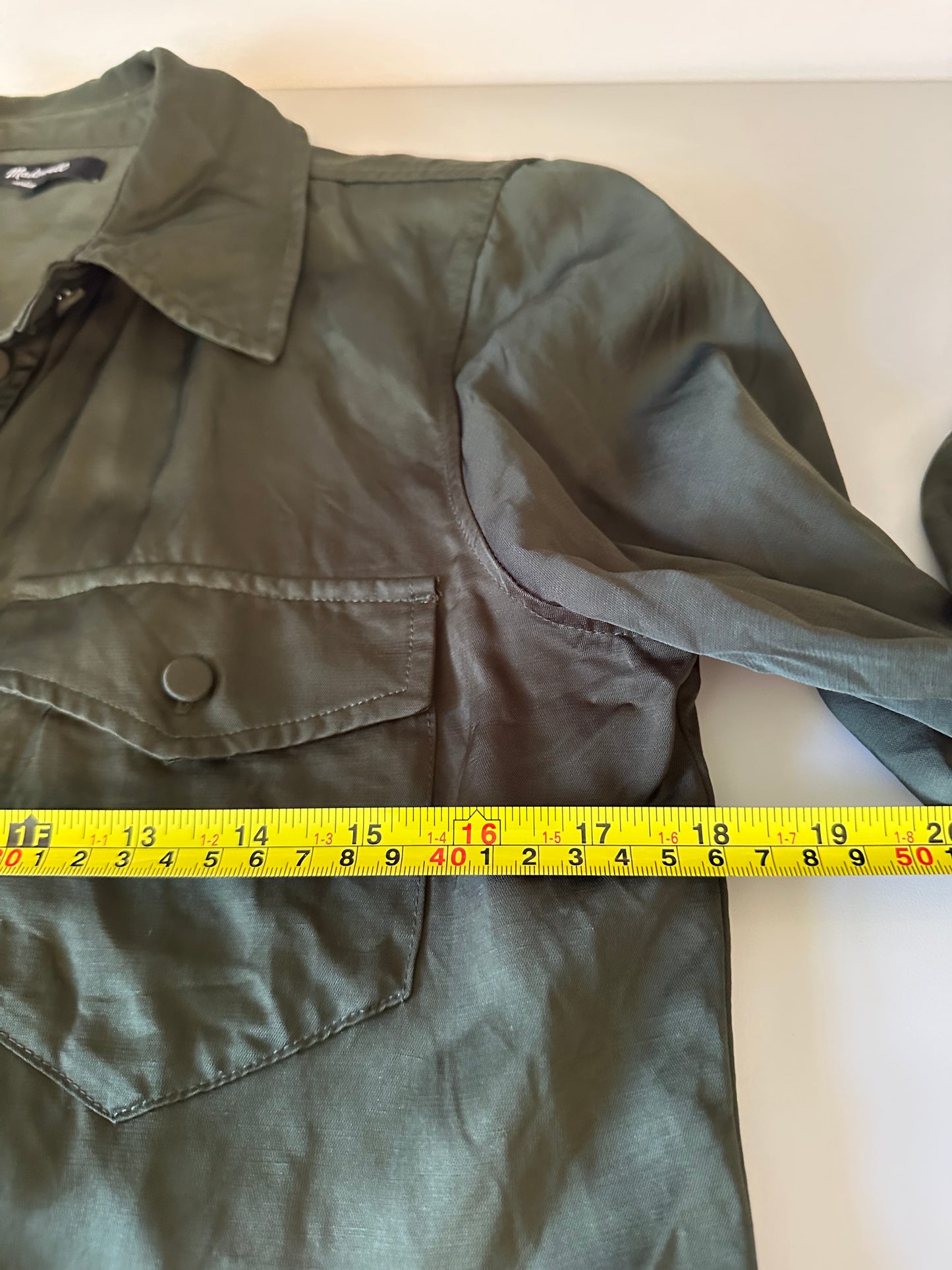Madewell Olive Green Viscose Linen Button Down Utility Shirt | Size 8