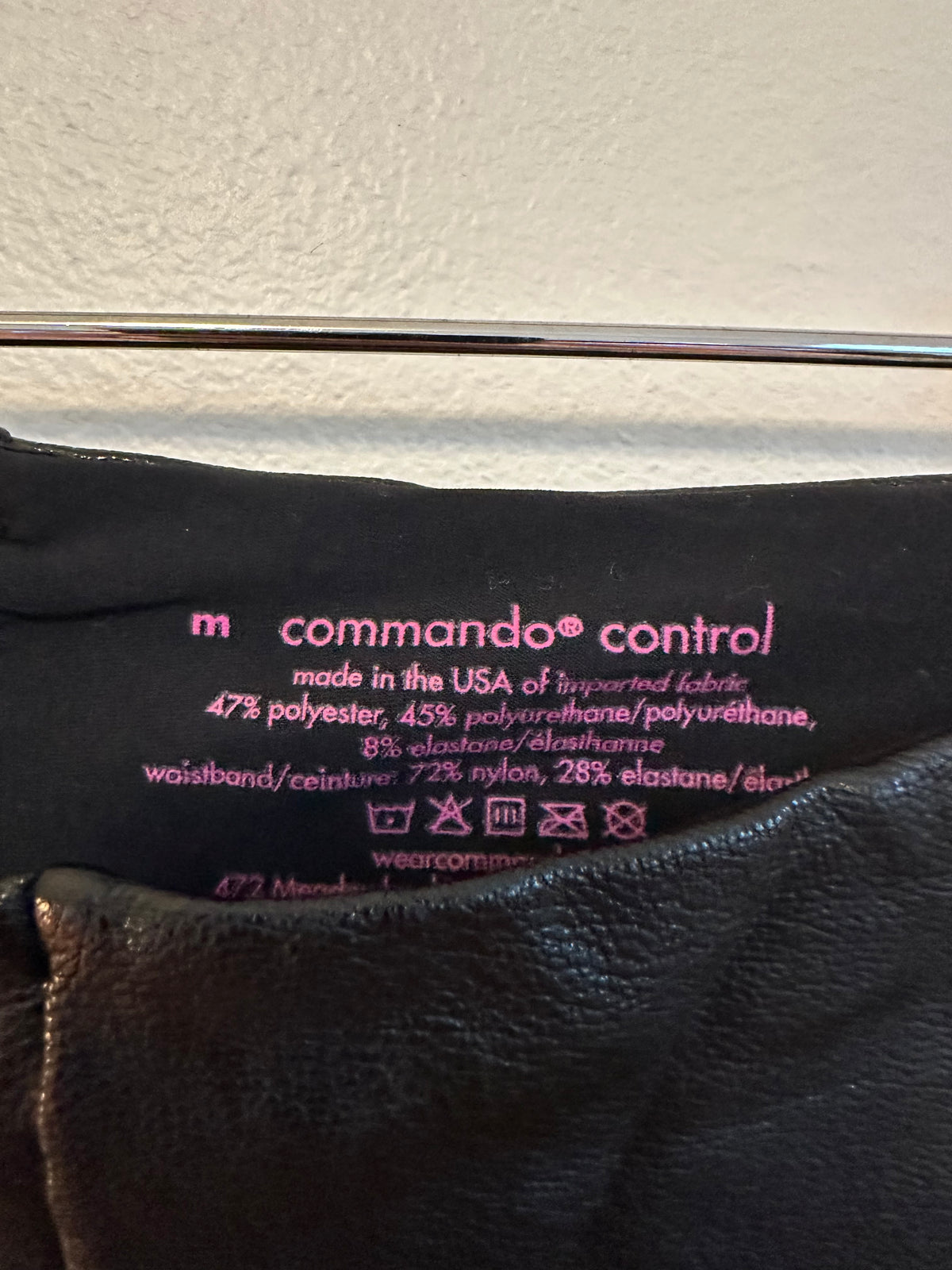 Commando Faux Leather Black High Rise Control Leggings | Size Medium
