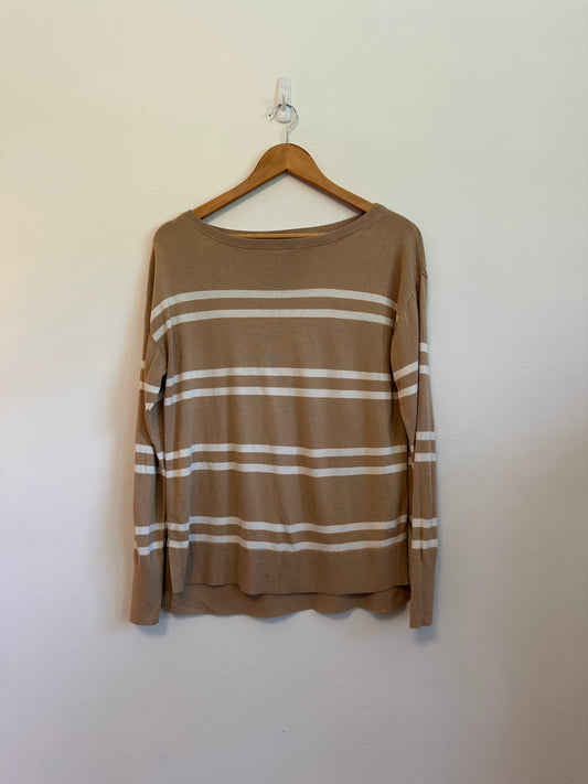Banana Republic Tan White Striped Boat Neck Knit Sweater | Size Small
