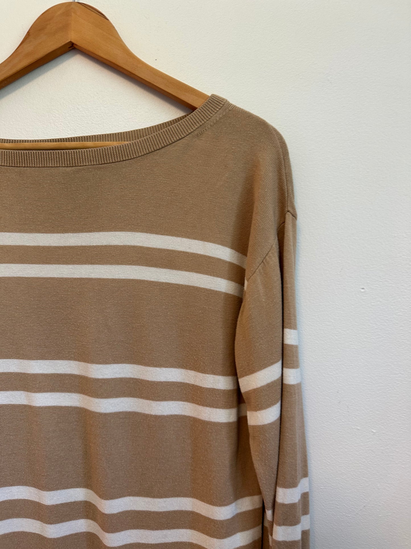 Banana Republic Tan White Striped Boat Neck Knit Sweater | Size Small