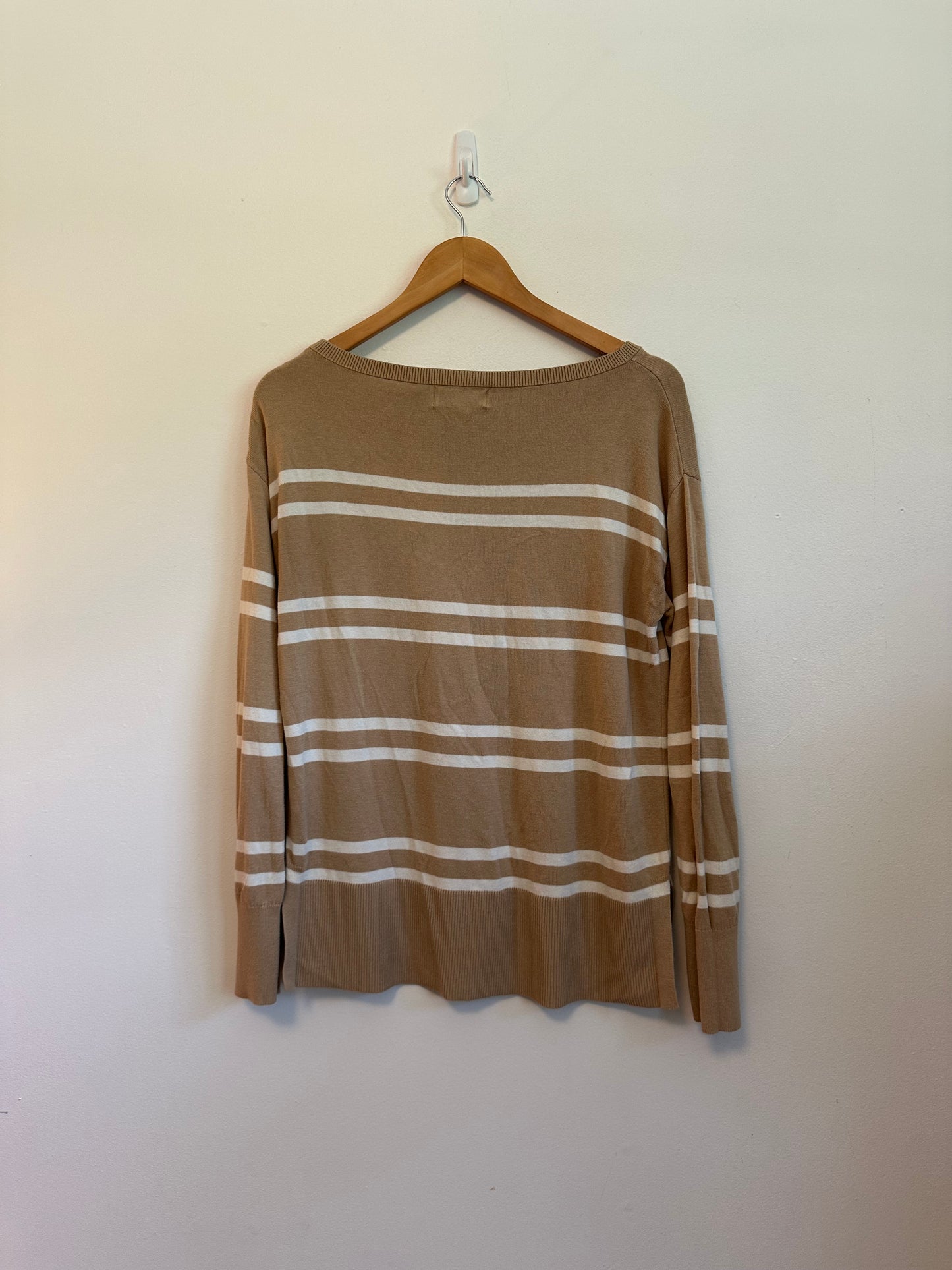 Banana Republic Tan White Striped Boat Neck Knit Sweater | Size Small