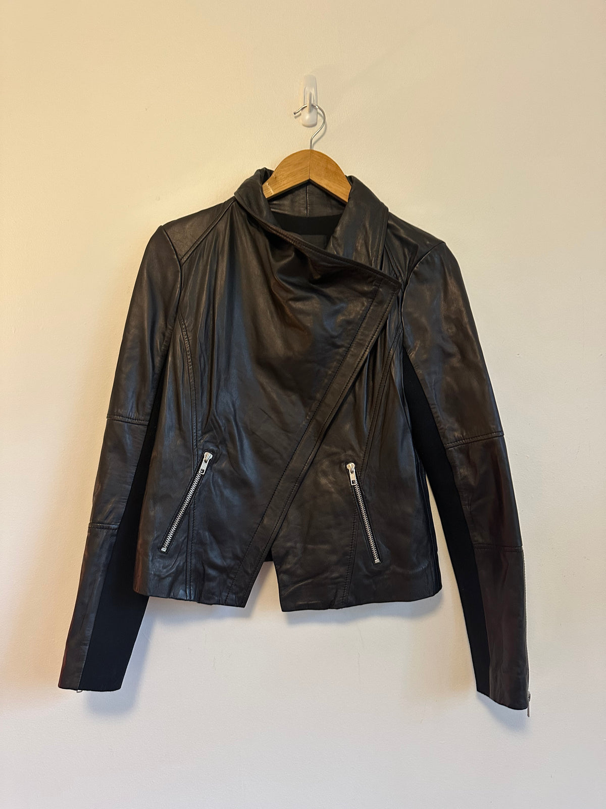 NWT Trouve Black Leather Asymmetric Moto Jacket | Size Small