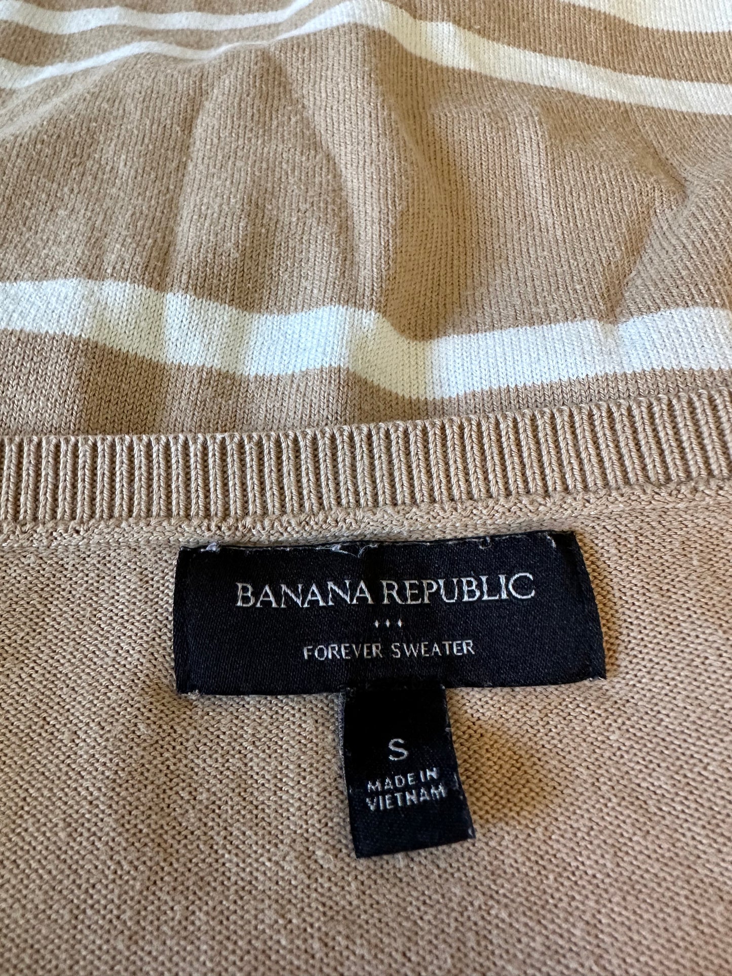 Banana Republic Tan White Striped Boat Neck Knit Sweater | Size Small