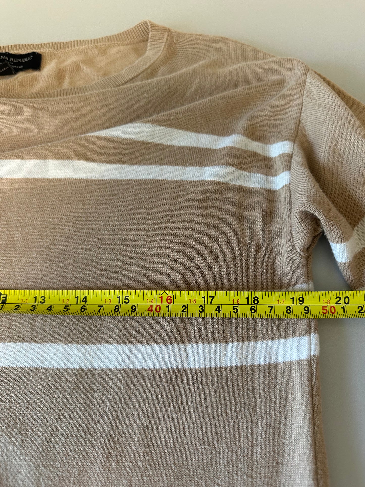Banana Republic Tan White Striped Boat Neck Knit Sweater | Size Small