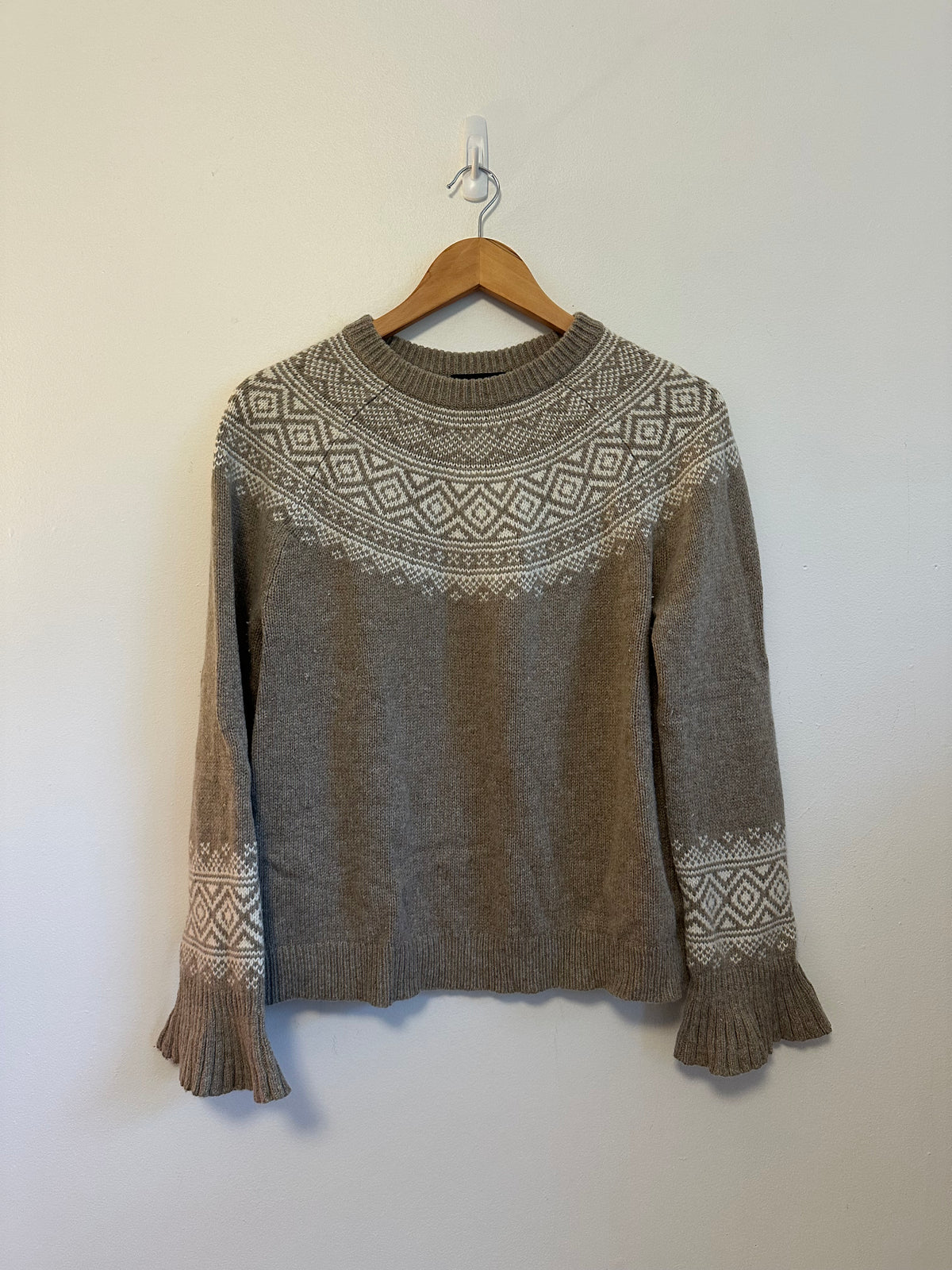 J. Crew Merino Wool Fair Isle Ruffle Bell Sleeve Sweater | Size Small
