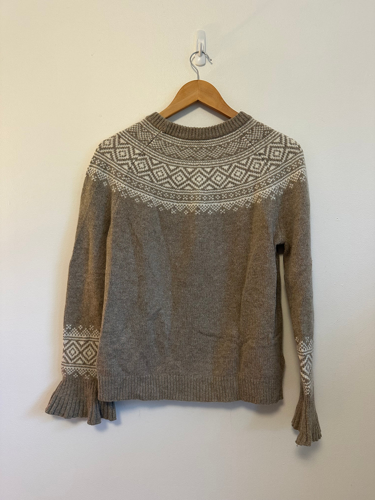 J. Crew Merino Wool Fair Isle Ruffle Bell Sleeve Sweater | Size Small