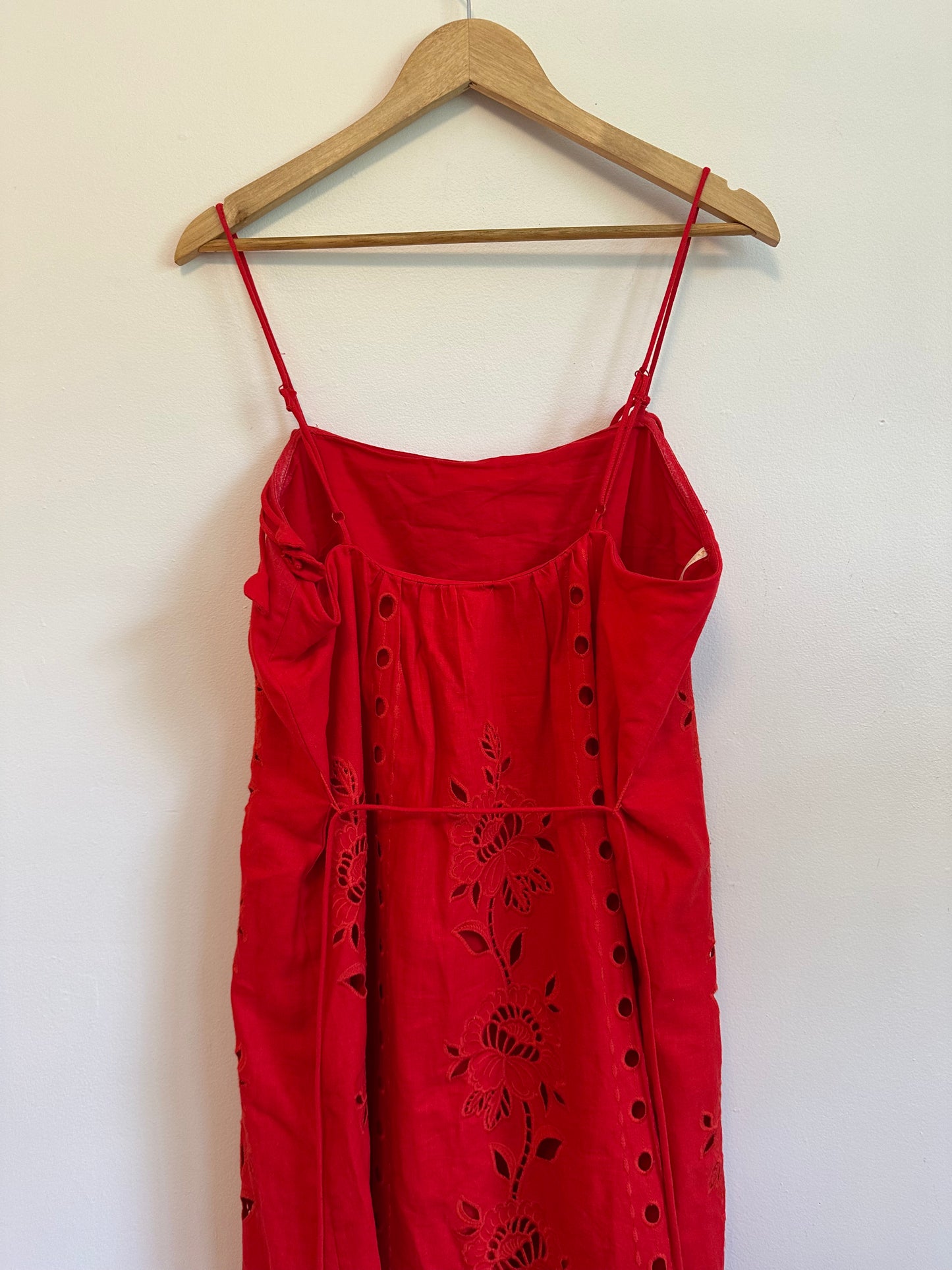 Farm Rio Red Flowers Richelieu Eyelet Floral Maxi Dress | Size Large