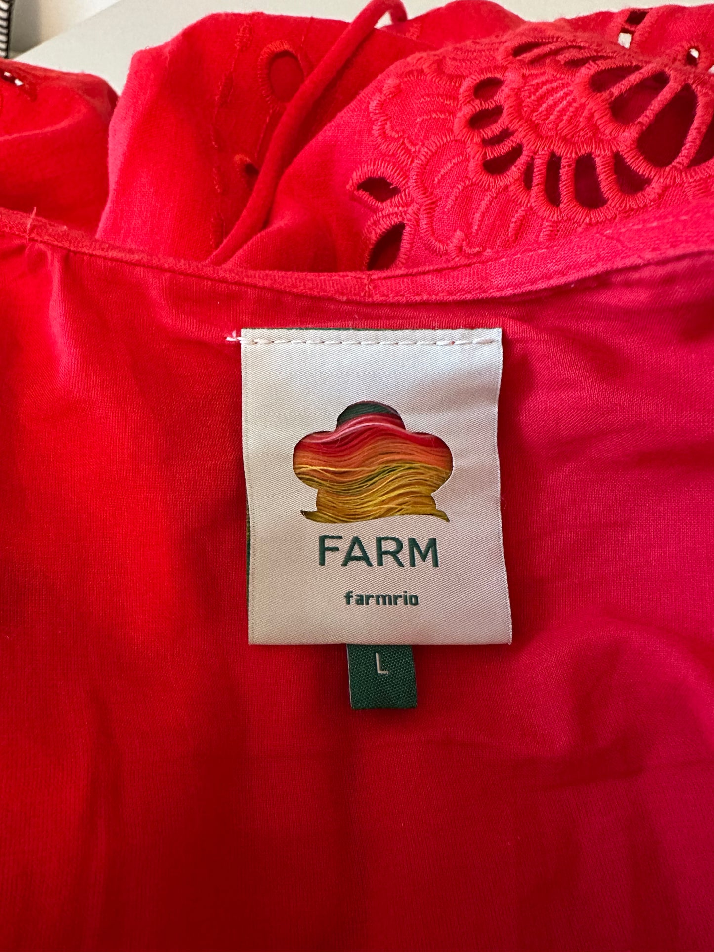 Farm Rio Red Flowers Richelieu Eyelet Floral Maxi Dress | Size Large