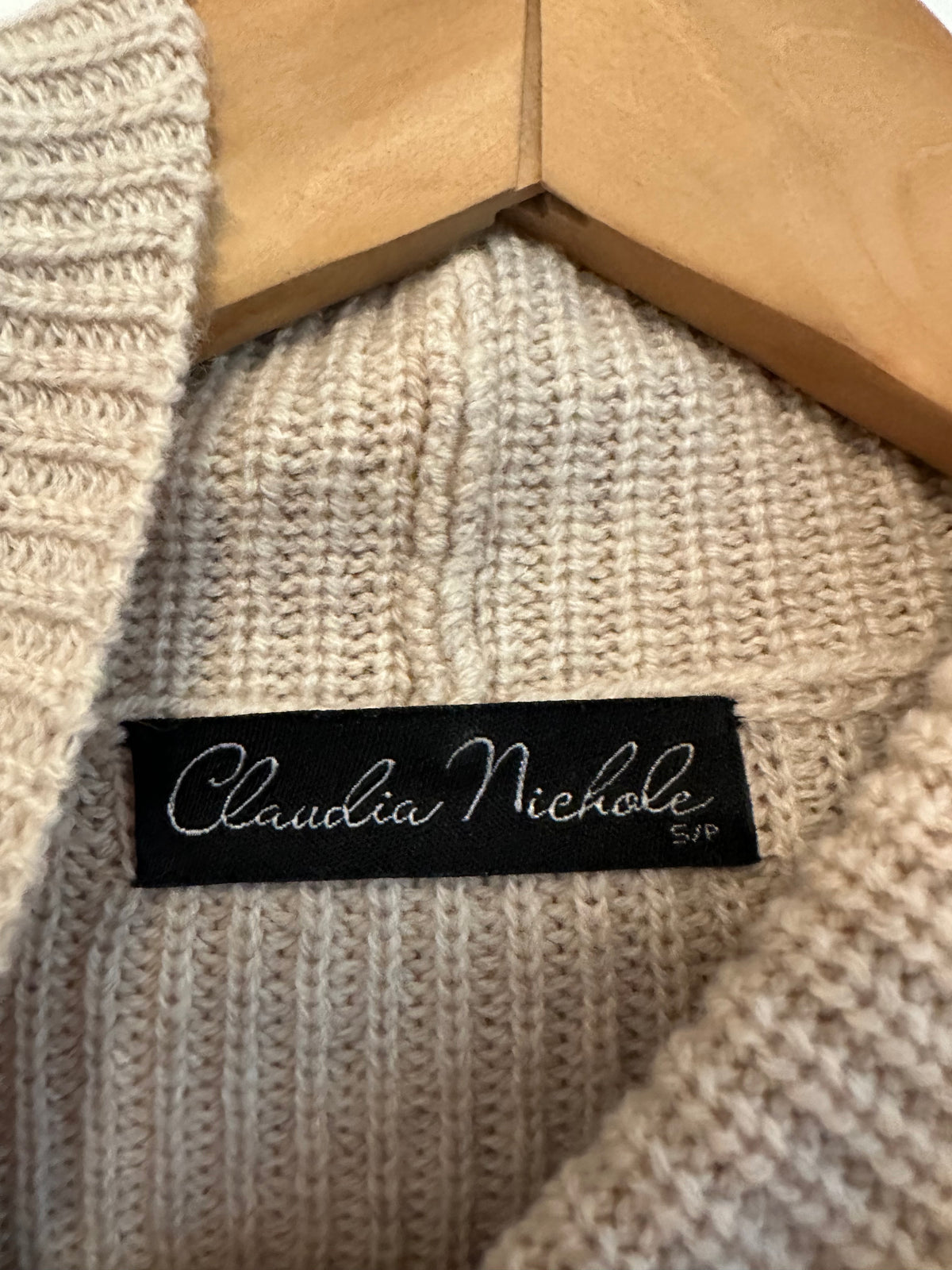 Claudia Nichole Merino Wool Cashmere Turtleneck Sweater in Beige | Size Small