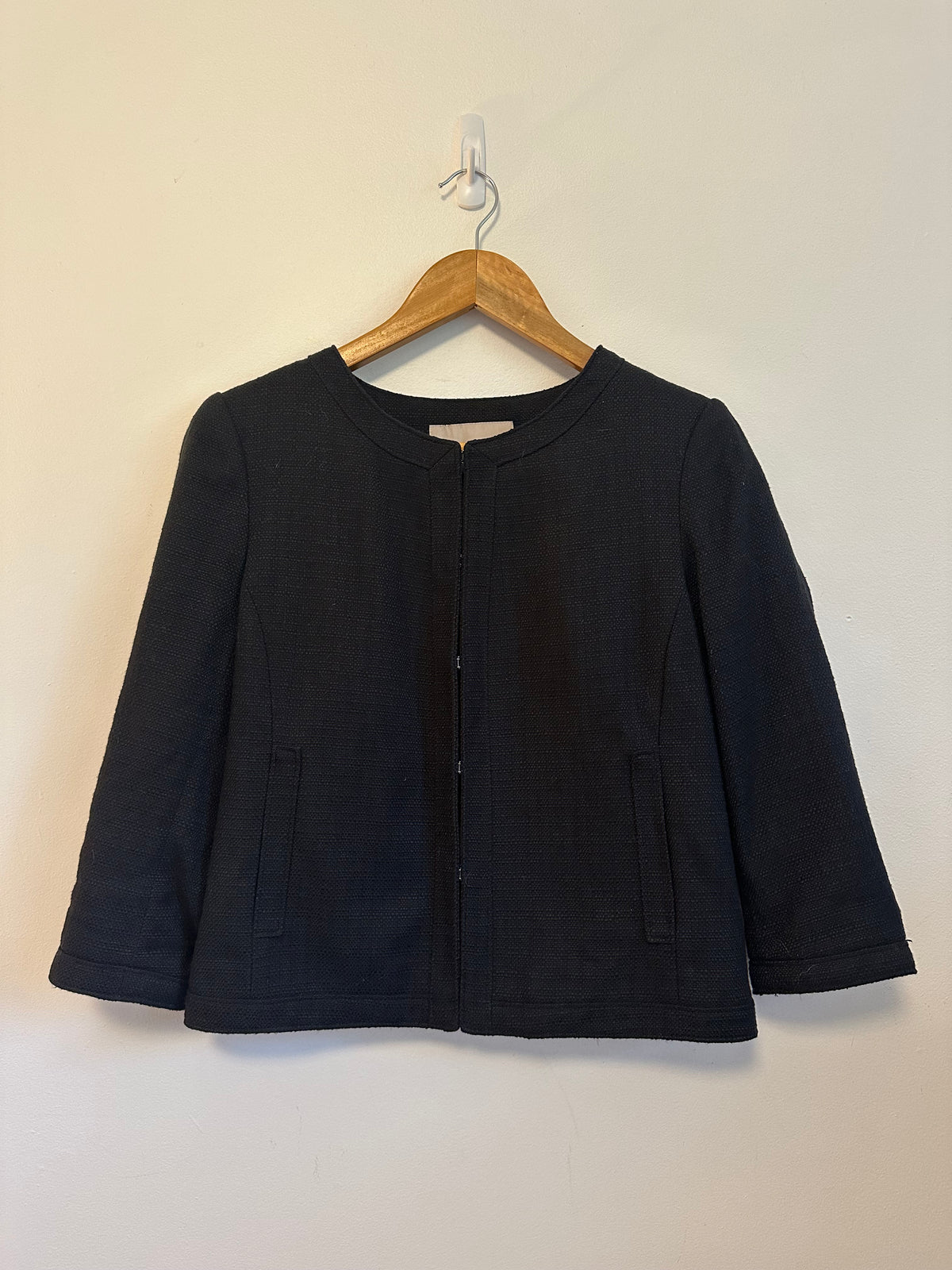 Banana Republic Black Textured Cropped Collarless Jacket | Size 8P