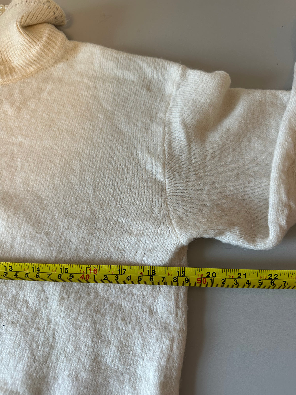 Zara Off White Faux Pearl Embellished Collar Knit Sweater | Size Medium