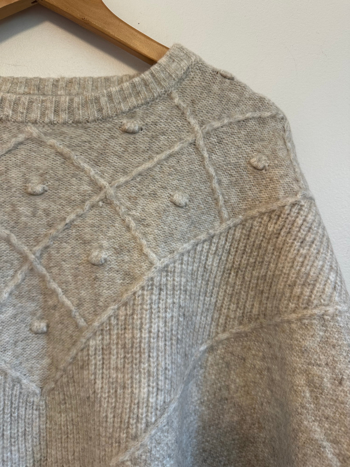 NWT Loft Oatmeal Heather Knit Poncho Sweater in Diamond Bobble Texture | Size XS/S