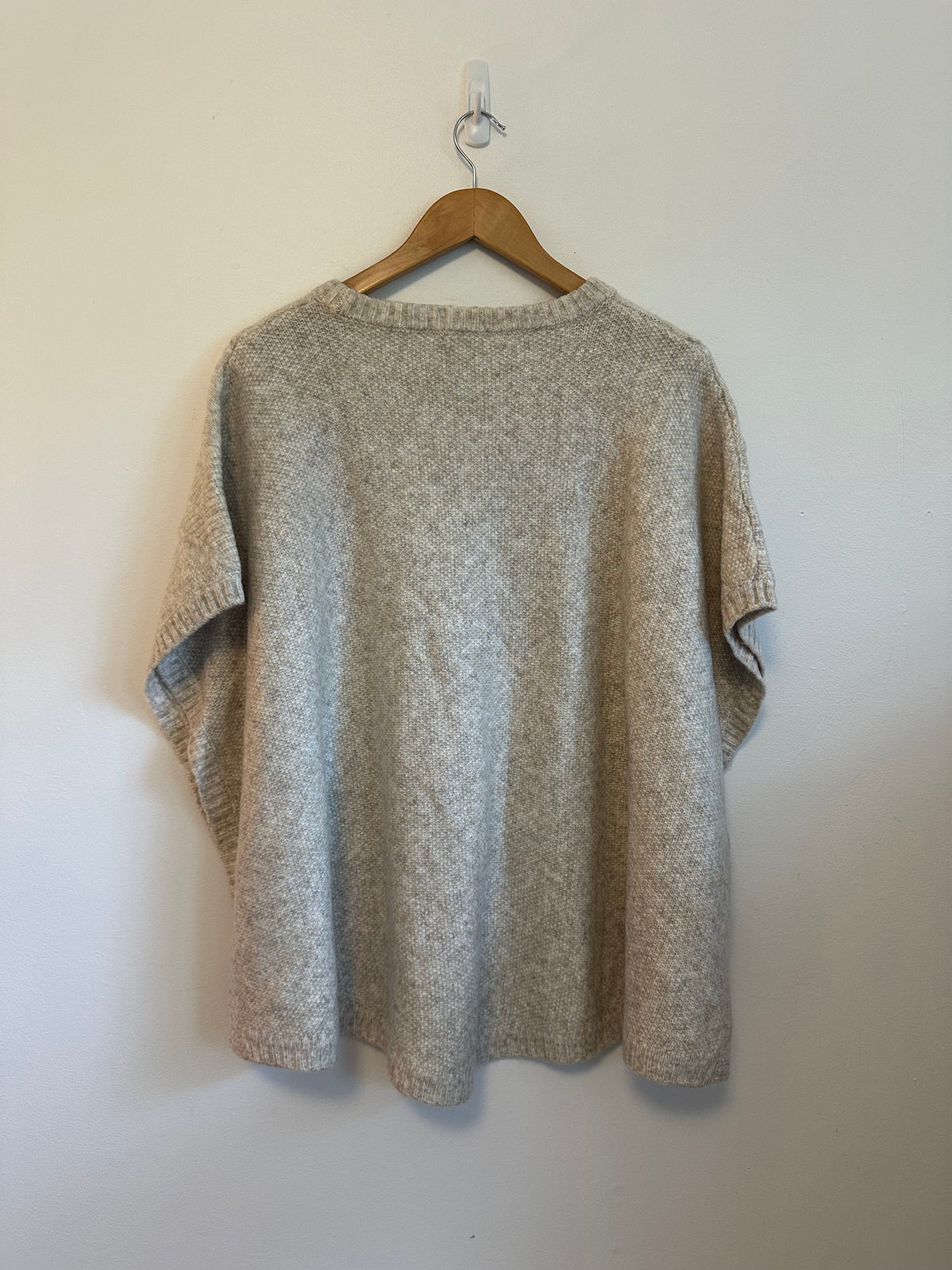 NWT Loft Oatmeal Heather Knit Poncho Sweater in Diamond Bobble Texture | Size XS/S