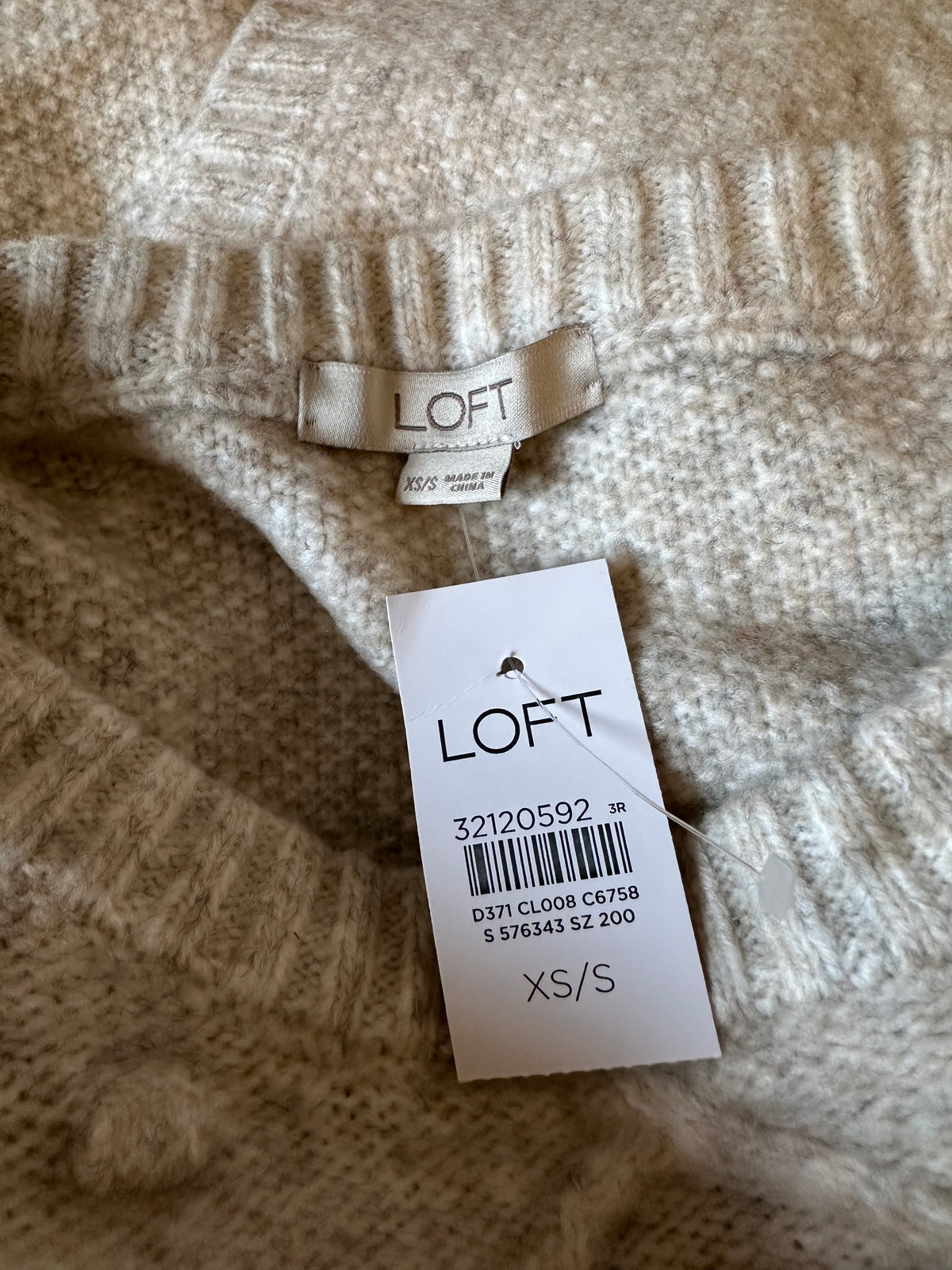 NWT Loft Oatmeal Heather Knit Poncho Sweater in Diamond Bobble Texture | Size XS/S