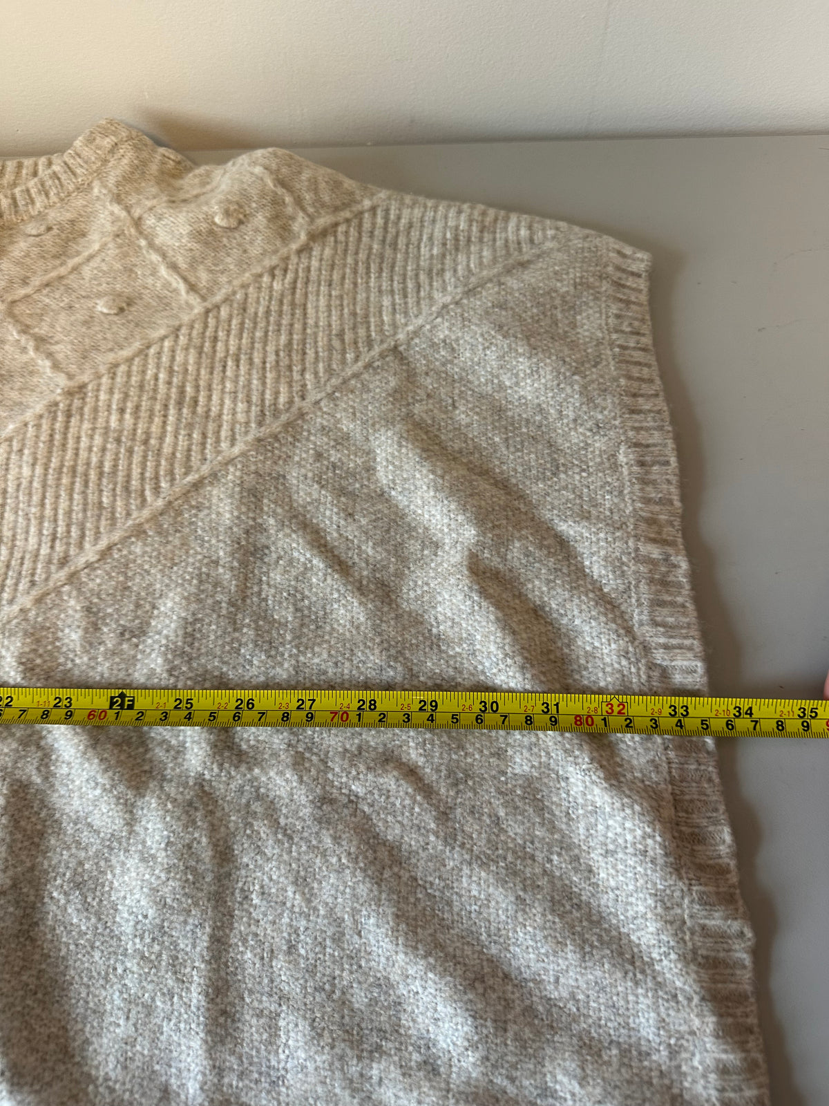 NWT Loft Oatmeal Heather Knit Poncho Sweater in Diamond Bobble Texture | Size XS/S