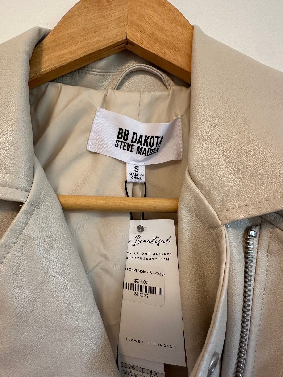 NWT BB Dakota Steve Madden Cream Faux Leather Quilted Moto Jacket | Size Small