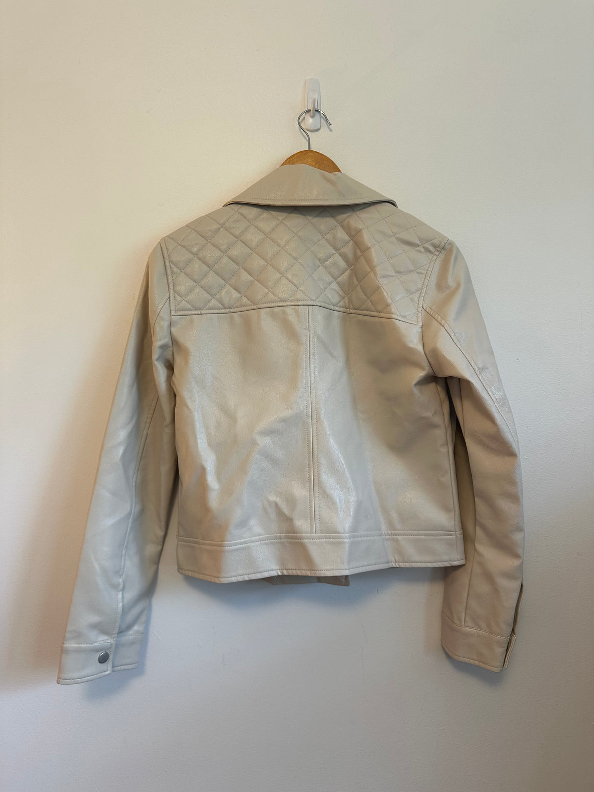 NWT BB Dakota Steve Madden Cream Faux Leather Quilted Moto Jacket | Size Small