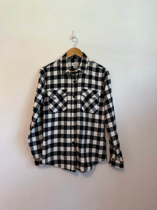 Woolrich Black and White Buffalo Check Flannel Plaid Shirt | Size Small