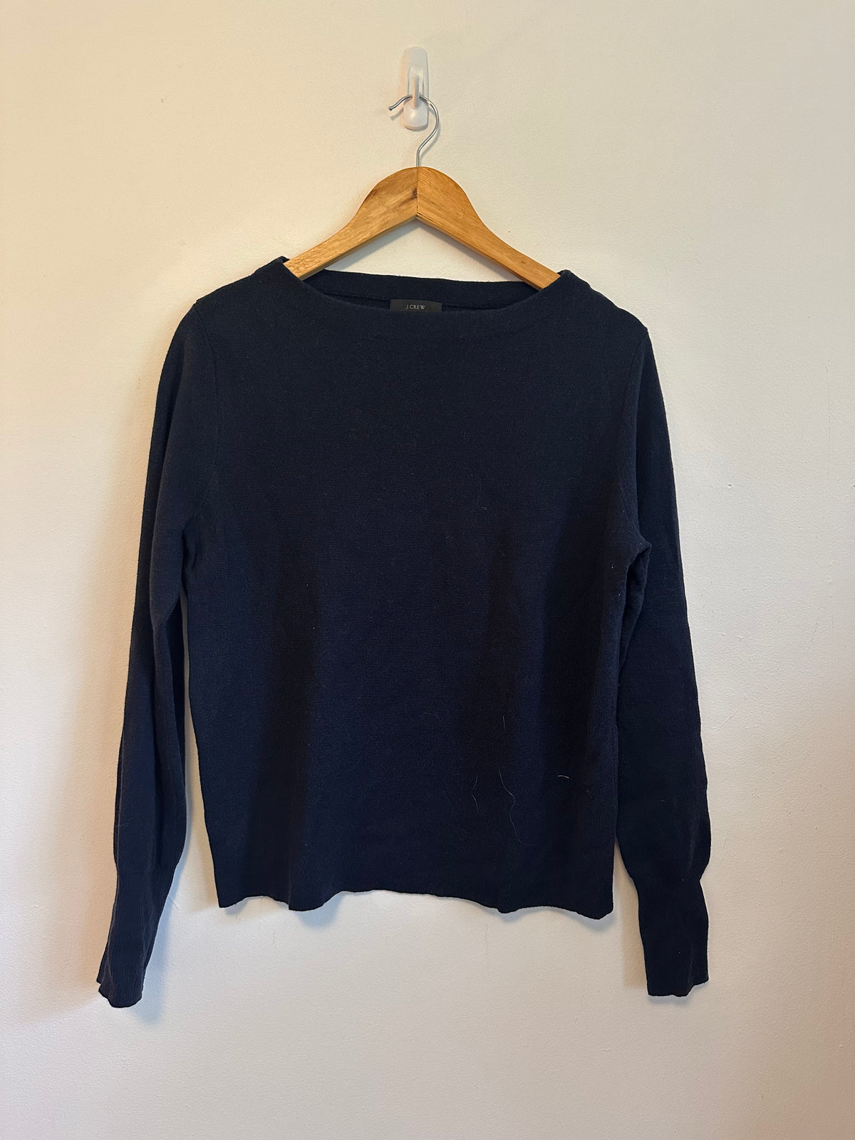 J. Crew Navy Blue Merino Wool and Cotton Blend Boatneck Sweater | Size Medium