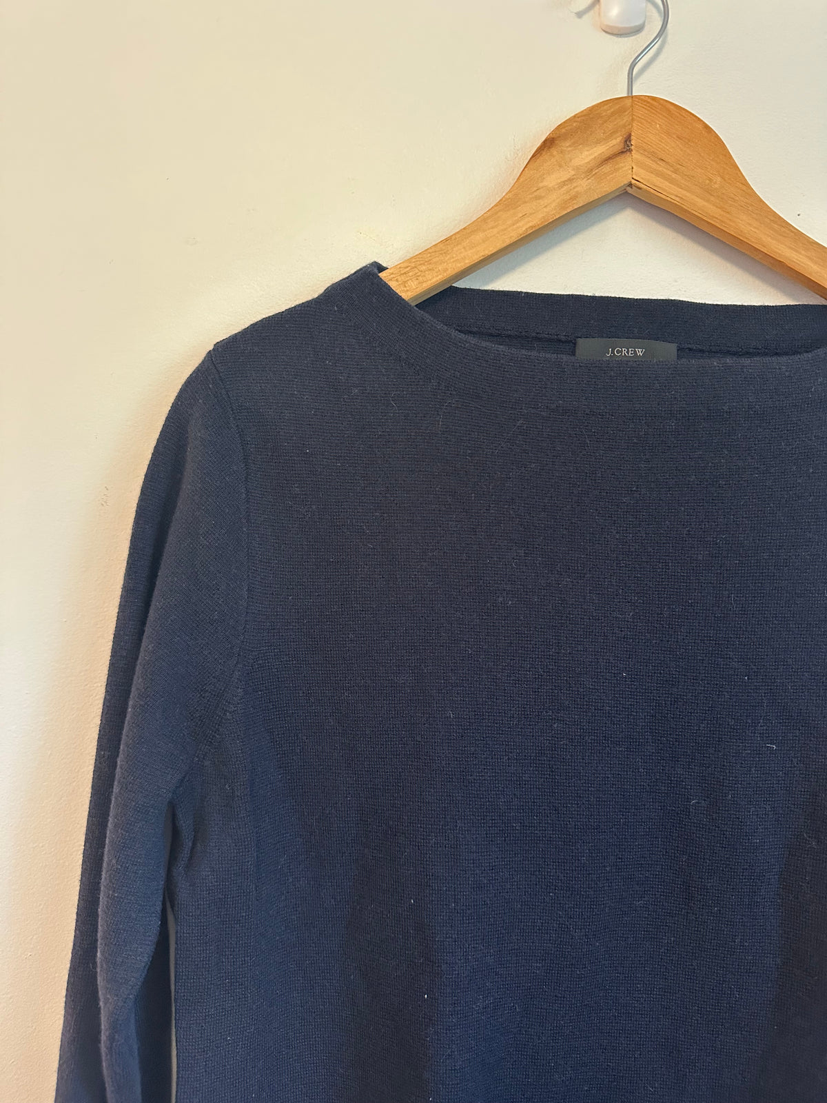 J. Crew Navy Blue Merino Wool and Cotton Blend Boatneck Sweater | Size Medium