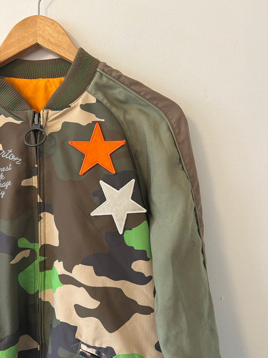 L.A.M.B. Burton Rare Vivienne Dryride Satin Camo Bomber Jacket | Size Small